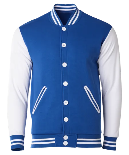 Maroon and White Varsity Jacket Adult CRJ1100 front view with classic varsity styling