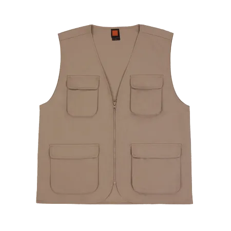 Khaki Sleeveless Utility Vest VT03 flat lay, canvas workwear vest