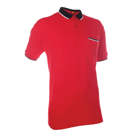 Black/Red/White Honeycomb CVC Polo Shirt HC15 flat lay with hidden pocket and tipped collar