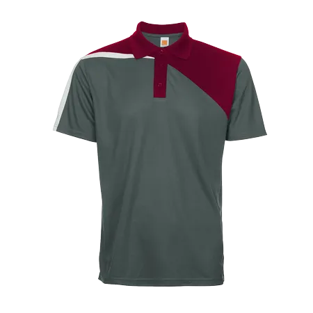 Navy/Red/White Quick Dry Polo Shirt QD58 flat lay with cut and sew colour block design
