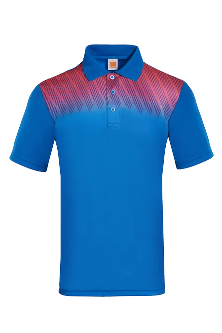 Royal Blue/Red Quick Dry Short Sleeve Sublimation Polo QD63 flat lay with contrast sublimation design