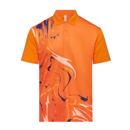 Navy Quick Dry Short Sleeve Sublimation Polo QD90 flat lay with sublimation print-ready design