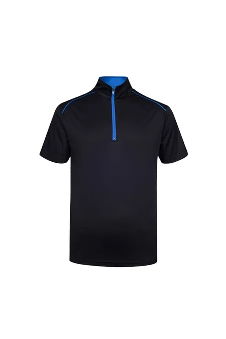Black/Red Zip Up Collar Polo UDF20 flat lay with zip collar and contrast accents