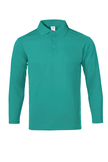 White Long Sleeve Dri-Fit Polo Shirt UDF27 flat lay with ribbed cuffs