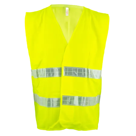 Yellow Sleeveless Safety Vest VT02 flat lay with reflective tape