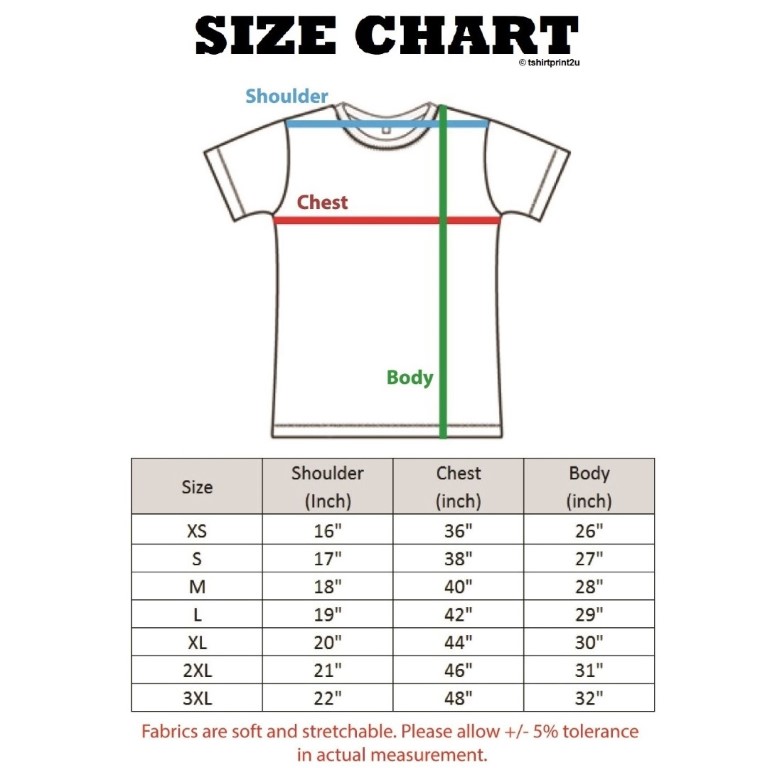 Size Chart Measurement Tshirtprint2u